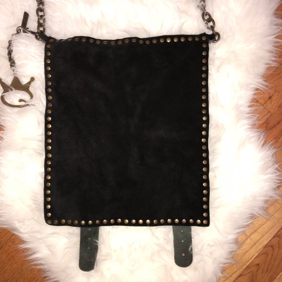 SAVE THE QUEEN Black Suede Studded Lucite Beads Strap Crossbody Bag Keychain - Picture 7 of 8